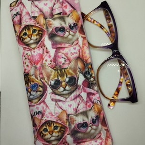 Szemüvegtok-Napszemüvegtok-Pink cicák-vízálló vászonból - táska & tok - pénztárca & más tok - szemüvegtok - Meska.hu