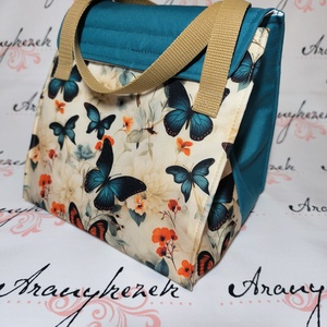 Pillangós ebédhordó táska, nagy méretű, vízálló anyagból PUL béléssel - táska & tok - uzsonna- & ebéd tartó - ebéd tasak, doboz - Meska.hu