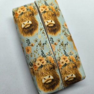 Skót-felföldi marha mintás mentazöld alapon-bélelt papírzsebkendő tartó, Táska & Tok, Pénztárca & Más tok, Zsebkendőtartó tok, Varrás, Mindenmás, MESKA