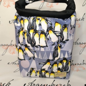 Pingvines-Vízálló uzsonnás tasak kézben vihető-PUL béléssel-Vállon is viheted egy megvásárolható pánttal, Táska & Tok, Uzsonna- & Ebéd tartó, Ebéd tasak, doboz, Varrás, Mindenmás, MESKA