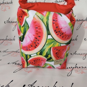 Görögdinnye mintás-Vízálló uzsonnás tasak kézben vihető-PUL béléssel-Vállon is viheted egy megvásárolható pánttal, Táska & Tok, Uzsonna- & Ebéd tartó, Ebéd tasak, doboz, Varrás, Mindenmás, MESKA