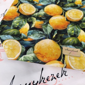 Citrom mintás-Vízálló uzsonnás tasak kézben vihető-PUL béléssel-Vállon is viheted egy megvásárolható pánttal - táska & tok - uzsonna- & ebéd tartó - ebéd tasak, doboz - Meska.hu