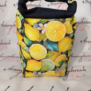 Citrom mintás-Vízálló uzsonnás tasak kézben vihető-PUL béléssel-Vállon is viheted egy megvásárolható pánttal, Táska & Tok, Uzsonna- & Ebéd tartó, Ebéd tasak, doboz, Varrás, Mindenmás, MESKA