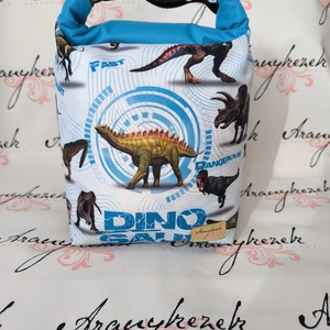 Dínószaurusz mintás-Vízálló uzsonnás tasak kézben vihető-PUL béléssel-Vállon is viheted egy megvásárolható pánttal, Táska & Tok, Uzsonna- & Ebéd tartó, Ebéd tasak, doboz, Varrás, Mindenmás, MESKA