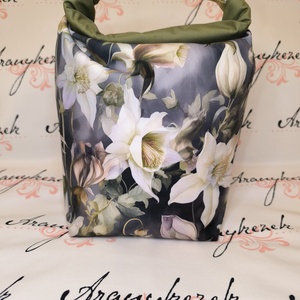 Liliomos-Vízálló uzsonnás tasak kézben vihető-PUL béléssel-Vállon is viheted egy megvásárolható pánttal - Meska.hu