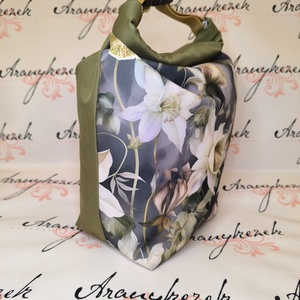 Liliomos-Vízálló uzsonnás tasak kézben vihető-PUL béléssel-Vállon is viheted egy megvásárolható pánttal - táska & tok - uzsonna- & ebéd tartó - ebéd tasak, doboz - Meska.hu