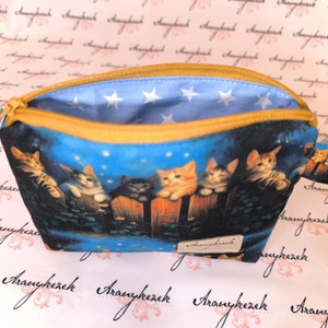 Cicák a kerítésnél mintás neszesszer M méretben  - táska & tok - neszesszer - Meska.hu