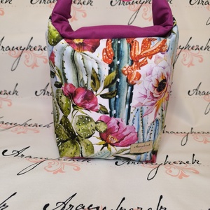 Kaktuszos-Vízálló uzsonnás tasak kézben vihető-PUL béléssel-Vállon is viheted egy megvásárolható pánttal, Táska & Tok, Uzsonna- & Ebéd tartó, Ebéd tasak, doboz, Varrás, Mindenmás, MESKA