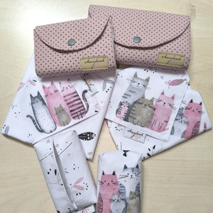 Anya-Lánya vászon szatyor cicás mintával . Összecsomagolható pénztárca formára. - táska & tok - bevásárlás & shopper táska - shopper, textiltáska, szatyor - Meska.hu