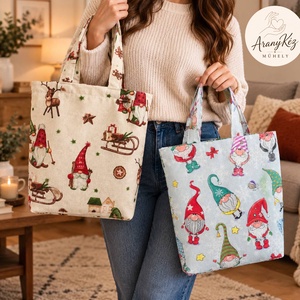 Karácsonyi manós vászontáska � dupla anyagú - táska & tok - bevásárlás & shopper táska - shopper, textiltáska, szatyor - Meska.hu