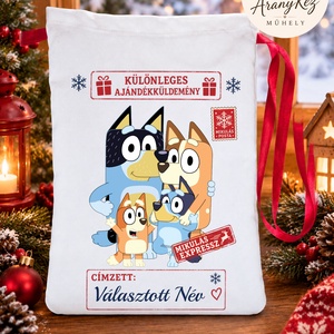 Névre szóló Mikulás zsák, Bluey és Bingo, Karácsony, Mikulás, Mikulás zsák, Varrás, MESKA