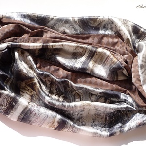 Szivarfüst (bronzos) elegáns csősál (szürke-óarany-barna), hernyóselyem-dzsörzé - Aranypántlika - ruha & divat - sál, sapka, kendő - sál - Meska.hu
