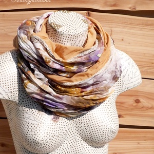 Okkeres, őszies.... (gyűrt csipkés csősál-Aranypántlika) - ruha & divat - sál, sapka, kendő - sál - Meska.hu