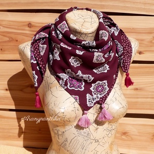 Kétoldalas kendő (bordó-bézs, keleti mintával és apró virágokkal) -  - Meska.hu