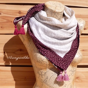 Kétoldalas kendő (bordó-bézs, keleti mintával és apró virágokkal) -  - Meska.hu