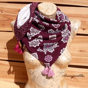 Kétoldalas kendő (bordó-bézs, keleti mintával és apró virágokkal) -  - Meska.hu