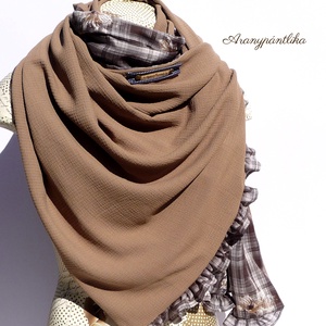 BARNÁK.  (dupla falú, hosszú fodros stóla/sál, csokibarna-mogyorószín)-Aranypántlika - ruha & divat - sál, sapka, kendő - stóla - Meska.hu