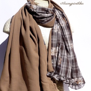 BARNÁK.  (dupla falú, hosszú fodros stóla/sál, csokibarna-mogyorószín)-Aranypántlika - ruha & divat - sál, sapka, kendő - stóla - Meska.hu