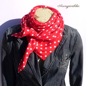 AKCIÓS: DOLLY piros-fehér pöttyös pamut kendő  -  - Meska.hu