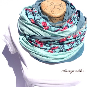 Menta-türkiz apró rózsás csipkés csősál - Aranypántlika - ruha & divat - sál, sapka, kendő - sál - Meska.hu