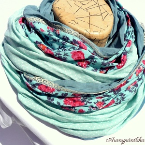 Menta-türkiz apró rózsás csipkés csősál - Aranypántlika - Meska.hu