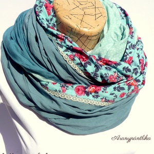 Menta-türkiz apró rózsás csipkés csősál - Aranypántlika - ruha & divat - sál, sapka, kendő - sál - Meska.hu