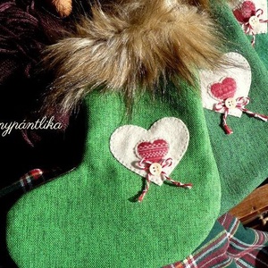 3 db szőrmés mikulás csizma (zöldek) - karácsony - mikulás - mikulás csizma és zokni - Meska.hu