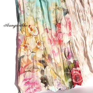 Tavaszi türkiz (Csipkés csősál, türkiz-vajszín-szürke) - Aranypántlika), Ruha & Divat, Sál, Sapka, Kendő, Sál, Varrás, MESKA