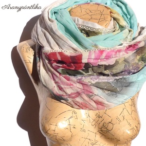 Tavaszi türkiz (Csipkés csősál, türkiz-vajszín-szürke) - Aranypántlika) - ruha & divat - sál, sapka, kendő - sál - Meska.hu