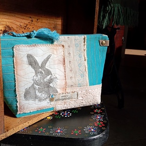 Nyuszis neszesszer (bézs-türkiz) - táska & tok - neszesszer - Meska.hu