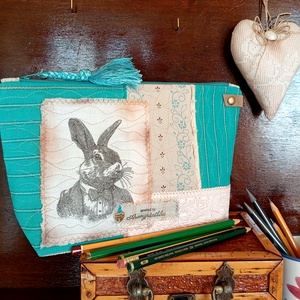 Nyuszis neszesszer (bézs-türkiz) - Meska.hu