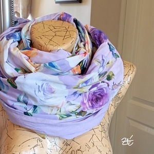 Pasztell lila csősál rózsákkal  - ruha & divat - sál, sapka, kendő - sál - Meska.hu