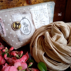 Natúr sál + neszeszer szett nyuszikával - Meska.hu