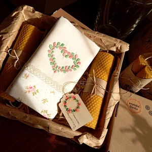 3 darabos ajándékbox hímzett textil zsákkal - táska & tok - bevásárlás & shopper táska - kenyeres zsák - Meska.hu