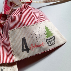 4 zsákos adventi naptár (piros csíkos) - karácsony - adventi díszek - adventi naptár - Meska.hu