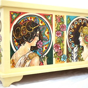 ALFONS MUCHA láda - Szecessziós Tulipános Láda , Otthon & Életmód, Bútor, Más bútor, Festészet, MESKA