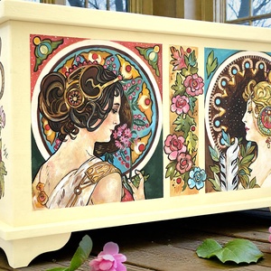 ALFONS MUCHA láda - Szecessziós Tulipános Láda  - otthon & életmód - bútor - más bútor - Meska.hu