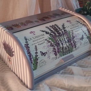 Tihany a konyhában - levendulás fa kenyértartó, Otthon & Életmód, Konyhafelszerelés, tálalás, Konyhai tárolás, Kenyértartó, Decoupage, transzfer és szalvétatechnika, Festett tárgyak, MESKA