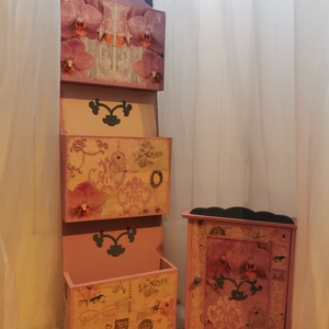 Orchideás kulcstartó és levéltároló, Otthon & Életmód, Dekoráció, Fali és függő dekoráció, Fali kulcstartó, Decoupage, transzfer és szalvétatechnika, Festett tárgyak, MESKA