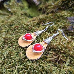 Bőr fülbevaló, Ékszer, Fülbevaló, Lógó fülbevaló, Bőrművesség, Gyöngyfűzés, gyöngyhímzés, MESKA