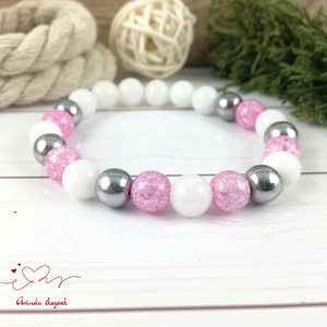 Gondoskodás pink  hegyikristály hematit jade ásvány karkötő - ékszer - karkötő - bogyós karkötő - Meska.hu