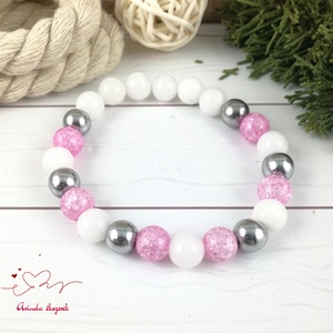 Gondoskodás pink  hegyikristály hematit jade ásvány karkötő - ékszer - karkötő - bogyós karkötő - Meska.hu