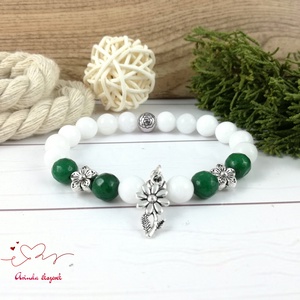 Zöld virágok jade ásvány karkötő, Ékszer, Karkötő, Ásványkarkötő, Ékszerkészítés, Gyöngyfűzés, gyöngyhímzés, MESKA