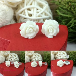 Apró fehér rózsás antiallergén nemesacél acél fülbevaló tavaszi nyári ajándék nőnek lánynak hétköznapra esküvőre - Meska.hu