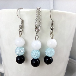 Pozitív gondolatok kék hegyikristály jade ónix ásvány nyaklánc fülbevaló orvosi fém nemesacél szerelékkel - ékszer - ékszerszett - Meska.hu