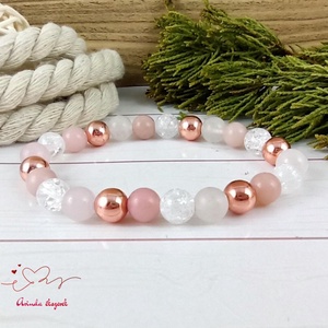 Rózsaopál roppantott hegyikristály rosegold hematit rózsakvarc ásvány karkötő - Meska.hu