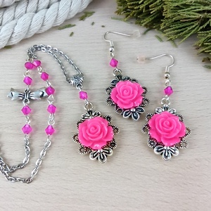 #42 pink rózsás sötét ezüst szett nyaklánc fülbevaló esküvő alkalmi koszorúslány örömanya menyasszony násznagy - ékszer - ékszerszett - Meska.hu #42 pink rózsás sötét ezüst szett nyaklánc fülbevaló esküvő alkalmi koszorúslány örömanya menyasszony násznagy - ékszer - ékszerszett - Meska.hu