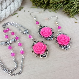 #42 pink rózsás sötét ezüst szett nyaklánc fülbevaló esküvő alkalmi koszorúslány örömanya menyasszony násznagy - ékszer - ékszerszett - Meska.hu #42 pink rózsás sötét ezüst szett nyaklánc fülbevaló esküvő alkalmi koszorúslány örömanya menyasszony násznagy - ékszer - ékszerszett - Meska.hu