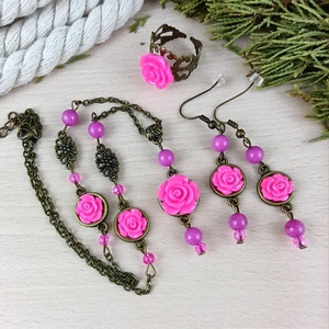 #55 pink rózsás szett nyaklánc fülbevaló karkötő vintage esküvő alkalmi koszorúslány örömanya menyasszony násznagy - ékszer - ékszerszett - Meska.hu #55 pink rózsás szett nyaklánc fülbevaló karkötő vintage esküvő alkalmi koszorúslány örömanya menyasszony násznagy - ékszer - ékszerszett - Meska.hu
