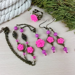 #55 pink rózsás szett nyaklánc fülbevaló karkötő vintage esküvő alkalmi koszorúslány örömanya menyasszony násznagy - ékszer - ékszerszett - Meska.hu #55 pink rózsás szett nyaklánc fülbevaló karkötő vintage esküvő alkalmi koszorúslány örömanya menyasszony násznagy - ékszer - ékszerszett - Meska.hu
